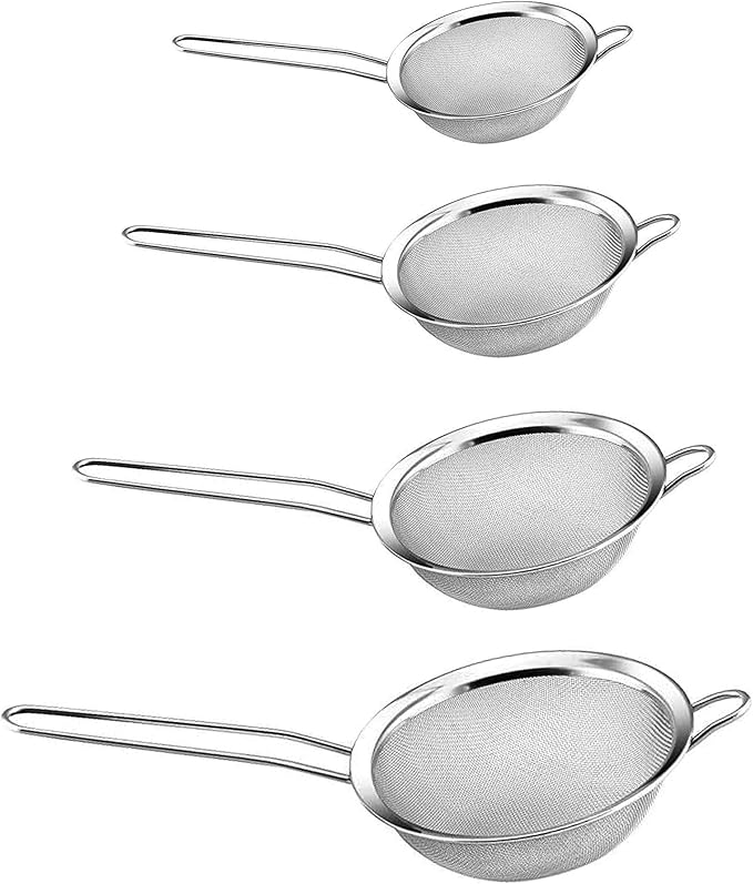 YBM HOME Fine Mesh Strainers Set, Stainless Steel Colanders Sieve with Handle for Rinsing Grains, Beans, Rice and Fruits
