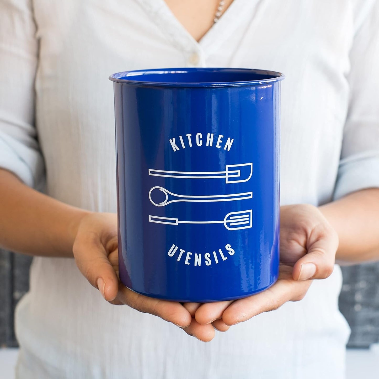 Now Designs Powder-Coated Steell Utensil Crock, Navy Blue, 5x6 inches