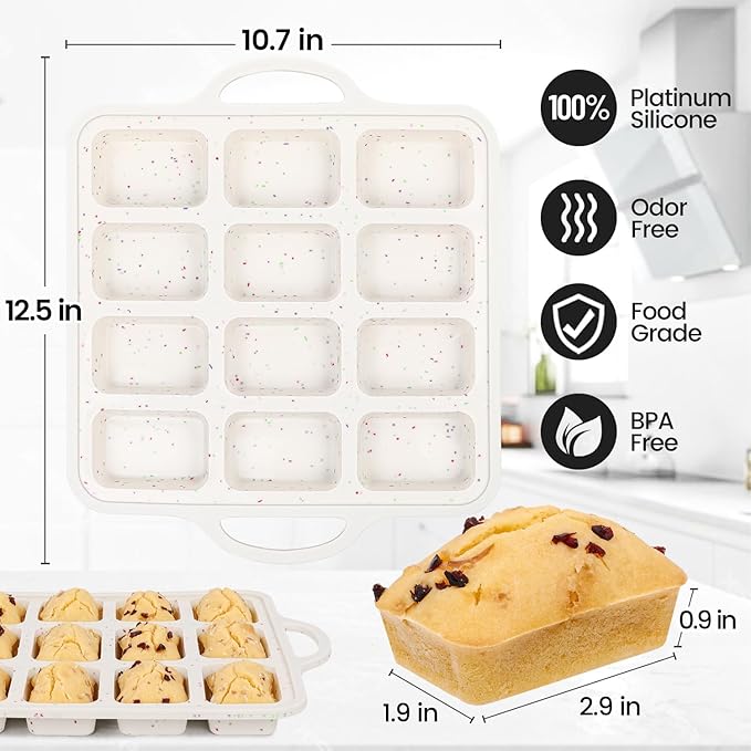CAKETIME Silicone Mini Loaf Pan with Metal Frame, Mini Bread Loaf Pan 12 Cups for Baking Bread, Brownie, Cornbread, Cheesecake, Soap Nonstick (1 Pack)