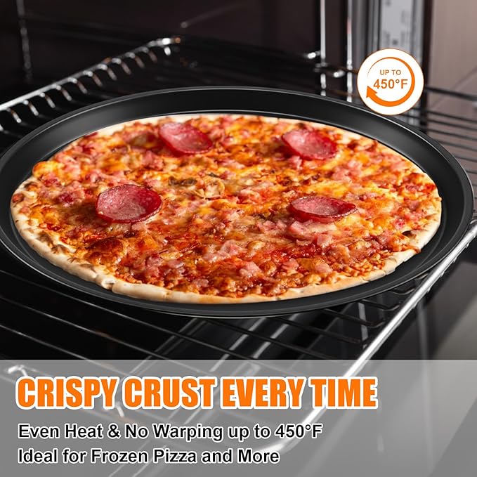 Afarnook 4 Pcs Pizza Baking Pan Round Non-Stick Tray Pizza Pan 9/10/11/12 Inches Round Dark Grey Tray with Holes Suitable for Baking Oven Electric Oven