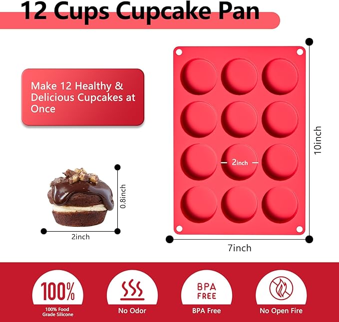 Bongpuda 2 Inch Round MuffinPan,3 Pcs 12 Cups Egg Bites Silicone Mold,Cupcake Pan Molds For Baking English Muffins and Egg Bites,Cookies,Whoopie Pies,Mini Cakes,Biscuits,Buns