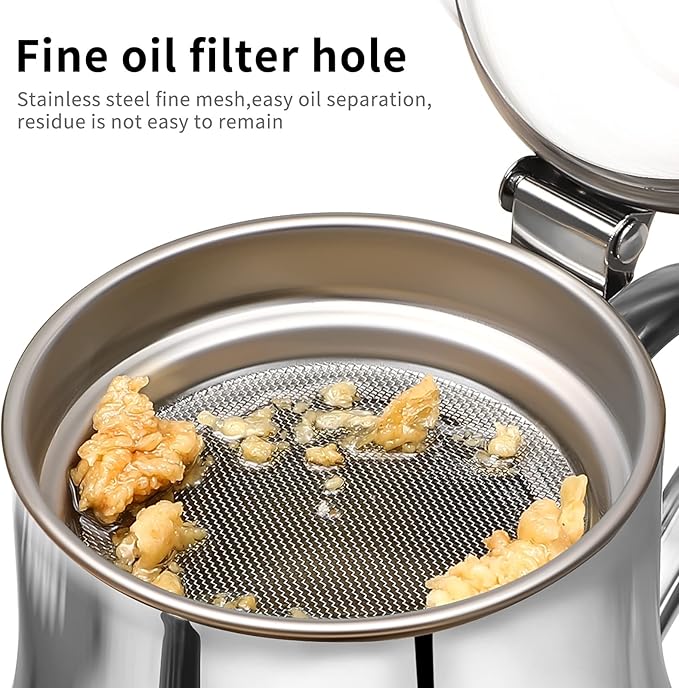 Yardwe Stainless Steel Oil Filter Pot with Fine Mesh Strainer and Lid 18Oz Grease Container for Kitchen Cooking Oil Storage and Straining