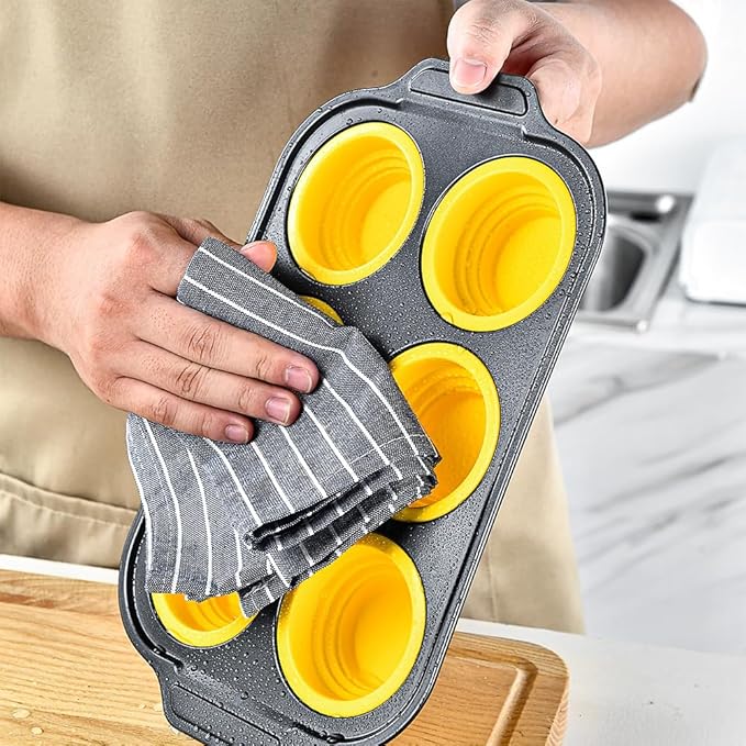 YiYeraio 6 Cups Silicone Muffin Pans for Baking with Metal Frame, Egg Bite Molds, Cupcake Pans Regular Size, Muffin Tins Easy to Pop Nonstick Non Toxic Bakeware for Oven Dishwasher Safe