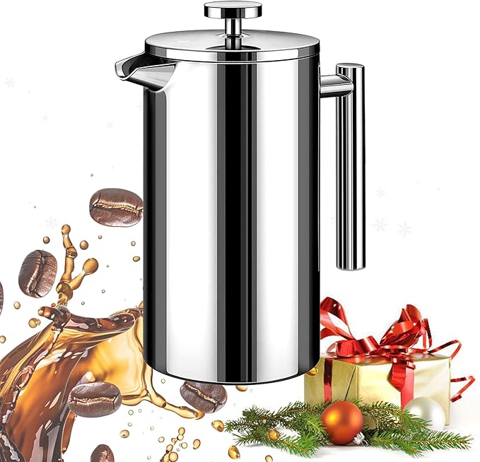 WORBIC Large French Press Coffee Maker 50oz (1.5L), 304 Stainless Steel Double Wall Insulated Tea Press for Camping, Backpacking, Party, Travel, Gift Set, Dishwasher Safe (Silver, 6-8 Cups)