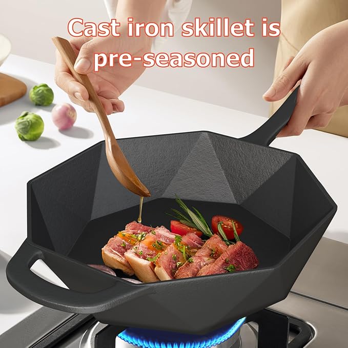 Aurionix Cast Iron Skillet with Lid Pre-seasoned Cast Iron Pans, Smoker Box for Open Fire, Oven, Stovetop, Grill Safe Cookware Set +Scraper/Cleaner+Silicone Anti-Scalding Gloves