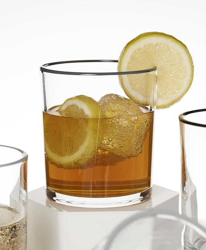 Onedia Glassware, 24 Sever Pumice Medium Tumbler, Set of 6, 13.5-Ounce Capacity, Made From Glass, Dishwasher Safe Tumbler, Drinking Glasses Set, Home and Kitchen, Clear Glasses (Pumice, 6 Piece)
