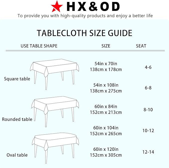 HX&OD Rectangular Tablecloth Cationic Fabric Waterproof Stain Resistant Wrinkle-Resistant for Home/Decoration/Party/Buffet/Wedding/Dining Room/Camping