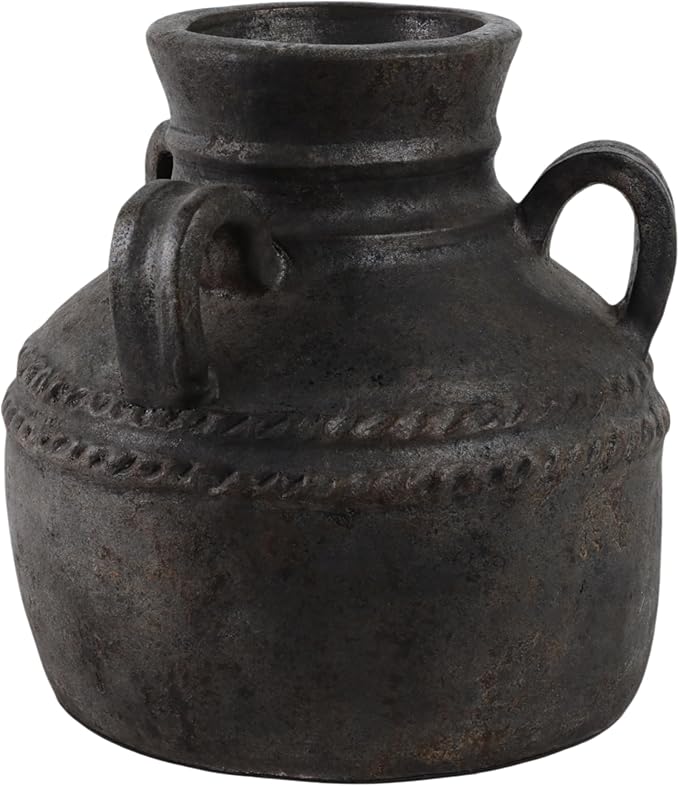 Terracotta Triple Handle Vase for Living Room Decor - Casual Home Decor Accent for Entryway, Bedroom, and Office Shelf - Decorative Flower Vase for House and Dining Room Table - 12", Black