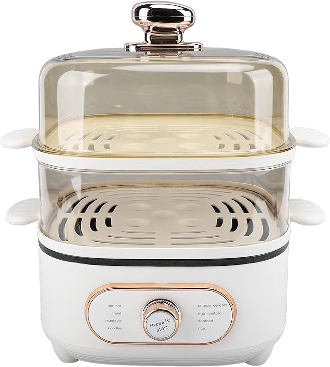 1200W Electric Food Steamer, 10.5L 2 Tier Steamer Pot, Steaming Cookware with 10.5L Stackable Baskets and 2.5L Electric Hot Pot, Vegetable Steamer Cooking Pot for Vegetables (US