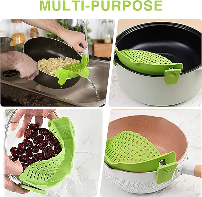 LOGJAM 1 Set Silicone Clip-on Strainer for Pots and Stainless Steel Food Tong, Heat Resistant Pasta Strainer and Tongs for Kitchen