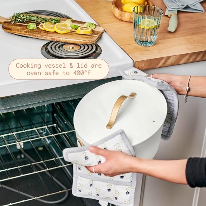 Beautiful 10-in-1 6-Qt Programmable Multi-Cooker with Oven-Safe Pot & 7 Presets – Slow Cook, Rice, Steam, Sauté (WHITE ICING)