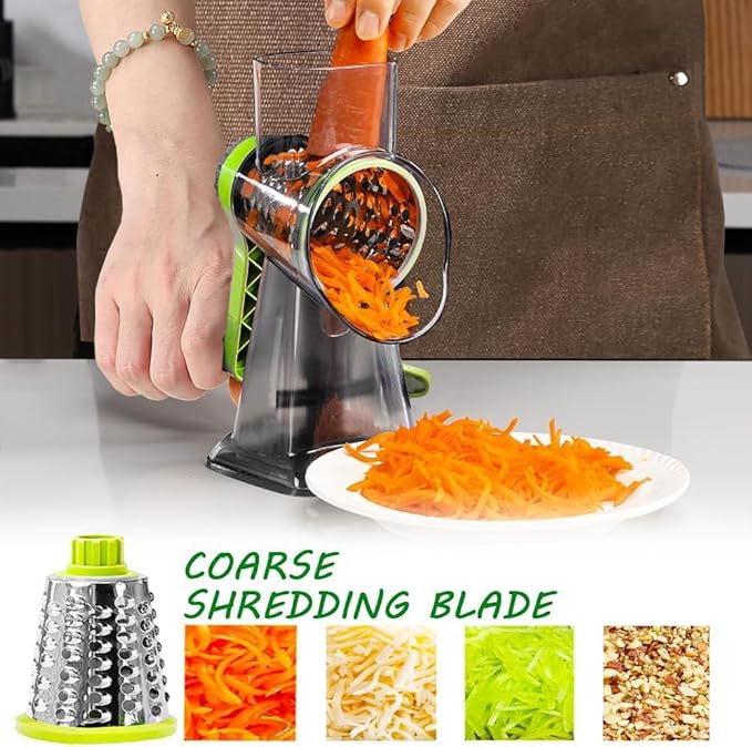 Cheese Grater Rotary Cheese Grater,Versatile Cheese Shredder,Blades for Shredding, Grating, Slicing,Cheese Shredder with Suction Base and Cleaning Brush Kitchen Gift (green)