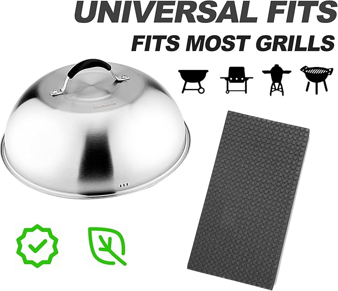 Skyflame 12'' Cheese Melting Dome & 8'' Burger Press, 2pcs Griddle Accessories Set for Flat Top Grill/BBQ – Stainless Steel Cover & Bacon Smasher, Indoor Outdoor