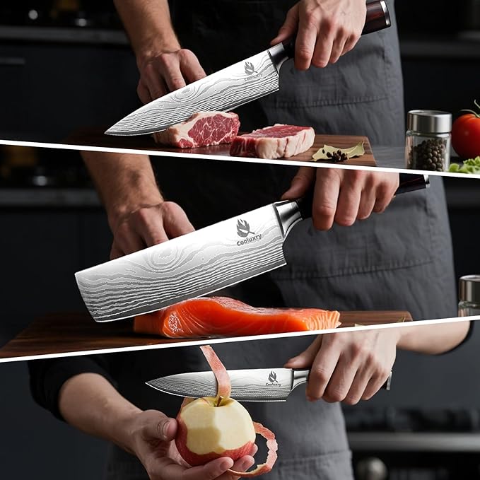 Kitchen Knife Set, 3 Piece Professional Chef Knife Set, High Carbon Stainless Steel Ultra Sharp Blade & Wooden Handle (3 Pcs)