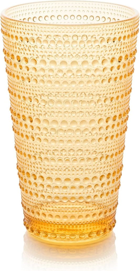 Santa Fe Orange Set of 6 Premium Acrylic Ice Tea Glass 22 oz – Unbreakable Drinkware with Textured Bubble Design, Shatterproof Tumblers for Indoor & Outdoor Use