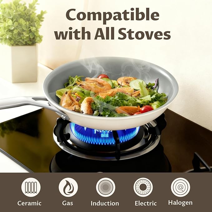 BLAZANT Non Stick Frying Pans Set, Ceramic Frying Pans Nonstick, 3-Piece Nonstick Induction Skillet Set (8", 9.5", 11") with Cast Steel Handles, SolidPlate Induction Base, PTFE/PFAS Free, Oven Safe