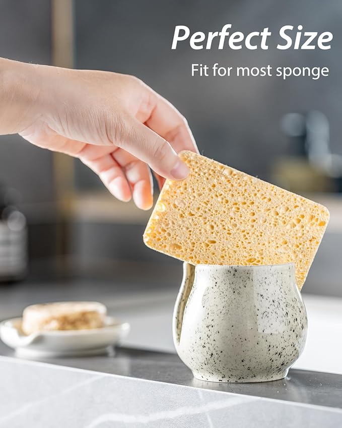 Sponge Holder for Kitchen Sink, Ceramic Dish Sponge Dish Rack Scrubby Kitchen Organizer Cute Sink Organizer, Farmhouse Decor, Speckled Glaze