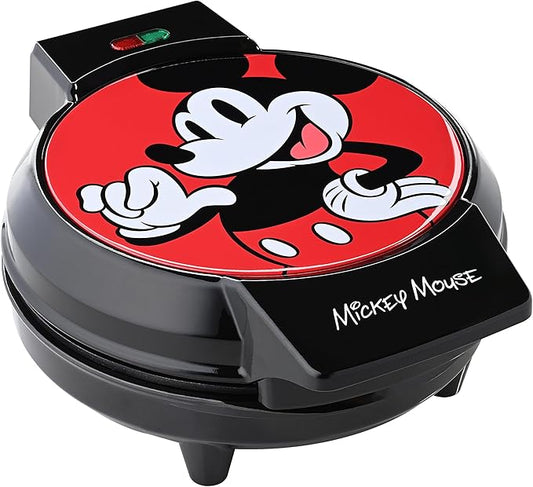 Disney Mickey Mouse 7" Round Waffle Maker by Select Brands - Premium Mickey Mouse Kitchen Appliance with Ceramic Nonstick Coating - Disney Kitchen Appliances - 7" Mickey Character Waffles