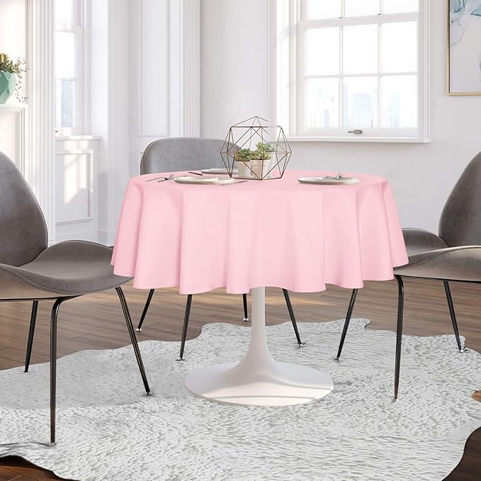 sancua 60 Inch Round Tablecloth (Fits 20-48 Inch Tables), Water Resistant Spill Proof Washable Polyester Table Cloth Decorative Fabric Table Cover for Dining, Buffet Parties and Camping, Pink