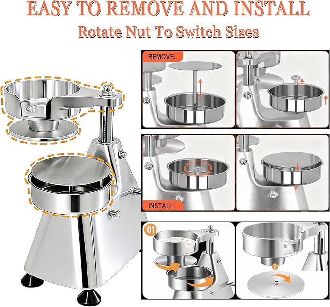 CTJ 3 in 1 Commercial Burger Patty Maker 4/5/6 Inch Hamburger Press - Heavy Duty Stainless Steel Beef Press Patty Maker with 1200 Pcs Patty Papers for Beef Pork Chicken Patty