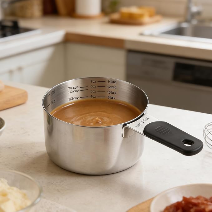 1 Cup(240ml) Stainless Steel Measuring Cup with Magnetic Handle and Inner Measuring Marks-1 PCS