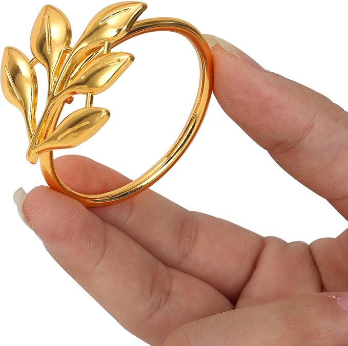 KPOSIYA Set of 20 Leaf Napkin Rings Metal Gold Napkin Holder Table Napkin Rings for Dinning Table Parties Everyday (Ye Zi-Gold 20)