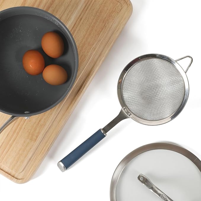Calphalon Edge Stainless Steel Strainer w/Thermoplastic Rubber Handle - Navy Blue