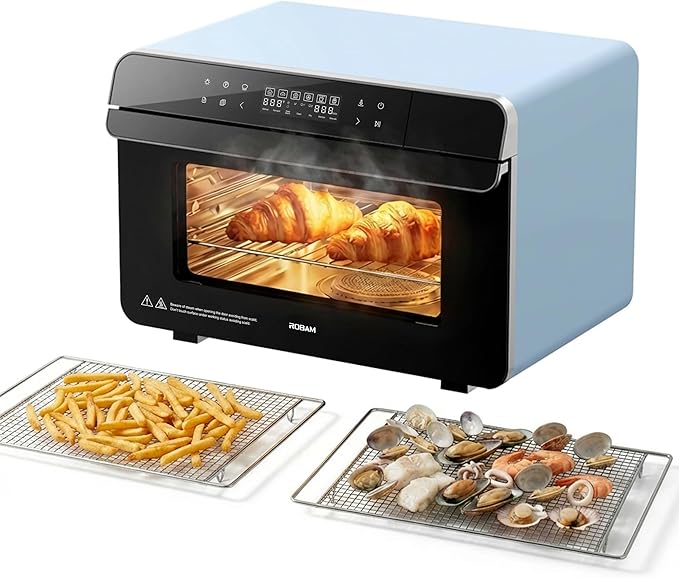 ROBAM Toaster Steam Combi Oven, Countertop Air Fryer 20-in-1 Oven with Convection & Grill, Stainless Steel Interior, 3-Layer Insulated Glass Door, 3 Steam Modes, 30 Built-In Recipes (Blue)