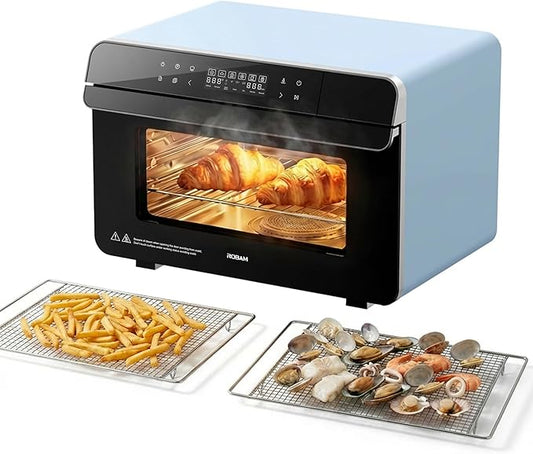 ROBAM Toaster Steam Combi Oven, Countertop Air Fryer 20-in-1 Oven with Convection & Grill, Stainless Steel Interior, 3-Layer Insulated Glass Door, 3 Steam Modes, 30 Built-In Recipes (Blue)