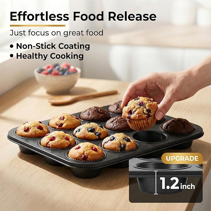 Flajepetals 6-Piece Set Muffin Tin,Nonstick Cupcake Pan Set,Carbon Steel 12 Cupcake Tray,Cupcake Pans for Baking, Cup Cake Pans for Baking