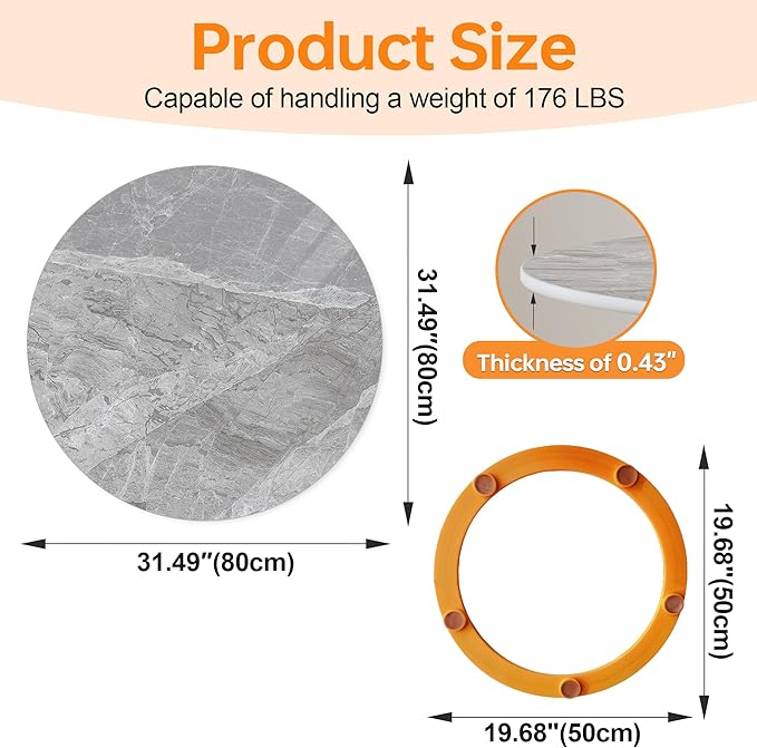 Lazy Susan Turntable 31.4 Inch - 360° Silent Rotating Anti-Slip Serving Tray, Heavy Duty Centerpiece for Kitchen, Dining & Coffee Table - Grey Modern Design with Non-Slip Base