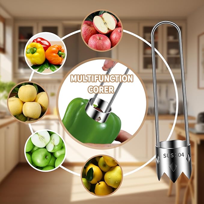 Apple Corer, Stainless Steel Apple Core Remover Tool, Pepper Seed Core Remover, Multifunctional Pepper Corer for Vegetable Fruit Practical Kitchen Gadget Tools (1 Pcs)