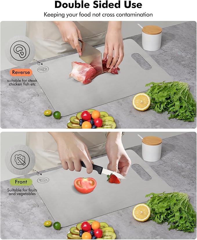 Titanium Cutting Board,Double Sided 100% Pure Titanium Cutting Boards for Kitchen,Non Toxic Cutting Board,Metal Chopping Board,Dishwasher Safe & Durable,House Warming Gifts New Home,16”L×11”W(Large)