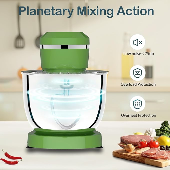Household Stand Mixer with 6.5 Quart Bowl, Electric Food Mixer 10+p Speeds 660W, Kitchen Tilt-Head Bread Dough and Cake Mixers with Dough Hook, Whisk, Beater, Splash Guard