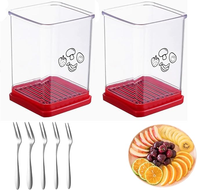 2pcs Cup Slicer, Multi-Purpose Fruit Slicer Vegetable Cutter for Fruit Vegetable Salad,Strawberry Banana, Egg, Grape Slicer Kitchen Gadget,Includes 5 forks.