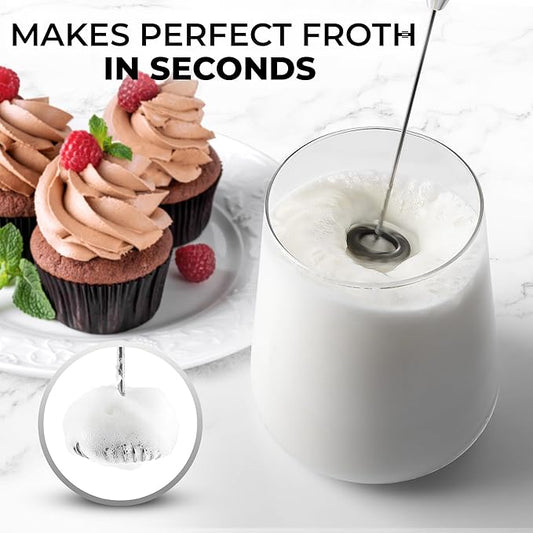 Zulay Powerful Milk Frother Handheld Foam Maker for Lattes - Whisk Drink Mixer for Coffee, Mini Foamer for Cappuccino, Frappe, Matcha, Hot Chocolate by Milk Boss (Metallic Blue)