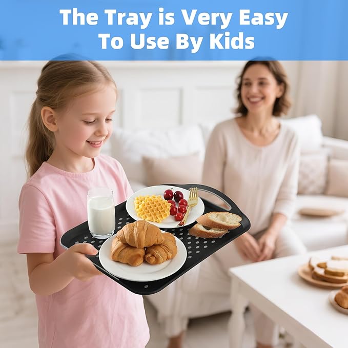 Large Non-Slip Serving Tray with Handles - Suitable Serving Tray, Food Tray, Trays for Serving Food,Serving Platters - an Ideal Dining Choice, Black - 2 Pack