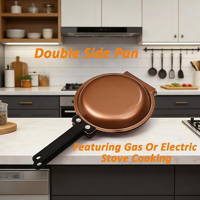 Double Sided Pan, Non-Stick Coating Flip Frying Pan for Home Kitchen, Hotel and Restaurant, Pancake Maker,Omelette Maker, Featuring Gas Or Electric Stove Cooking