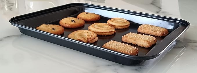HYTK Small Baking Sheet Nonstick 9.45 X 7.09 Inch (Inner 7.5x6), 8 Inch Mini Cookie Tray Toaster Conventional Oven Pan No Warp No Rust Magnetic Bakeware for 1 to 2 person 2 Pack