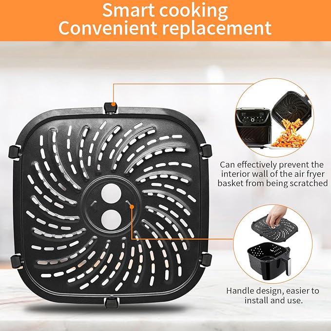 GWYXC Air Fryer Grill Pan for PowerXL Vortex Pro 6 QT Air Fryer, Oval Nonstick 8.67''*8.67''Air Fryer Accessories Replacement Parts Rack Tray Basket Crisper Plate with Rubber Bumpers,Dishwasher Safe
