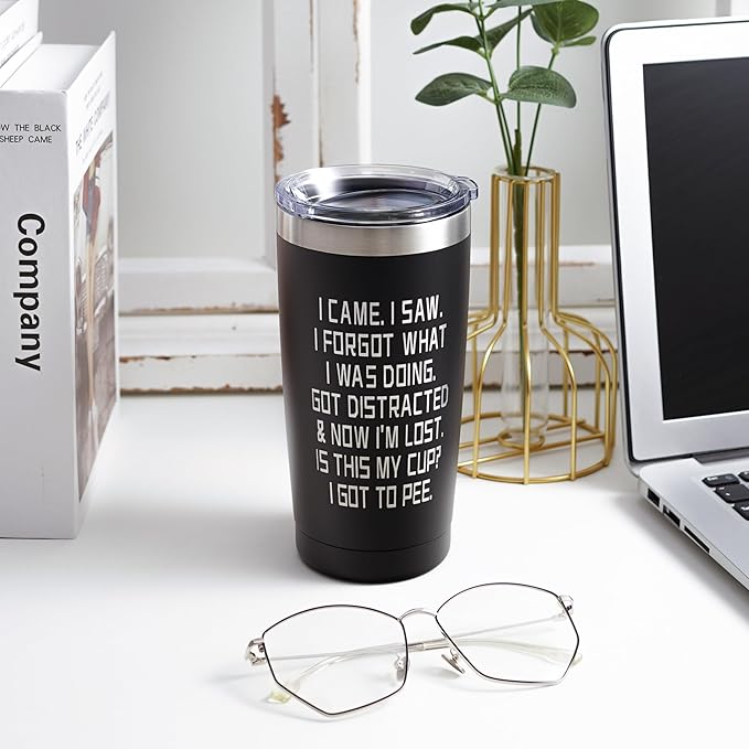 Birthday Gift for Women Men - I Came I Saw Tumbler Gag Gifts Funny Adult Grandpa Gifts for Him Drinking Cup for Elderly Senior Citizen, 20 Oz Insulated Tumbler, Black