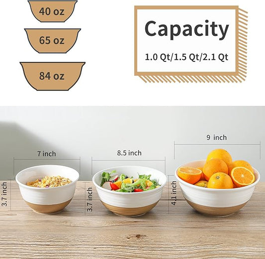 Tikooere Ceramic Mixing Bowls,Large Serving Bowls 2.1/1.5/1.0 Qt,Salad Bowls Set of 3 for Kitchen Space Saving Storage,Nesting Bowls for Cooking,Popcorn,Soup,Fruit, Microwave & Dishwasher Safe,White