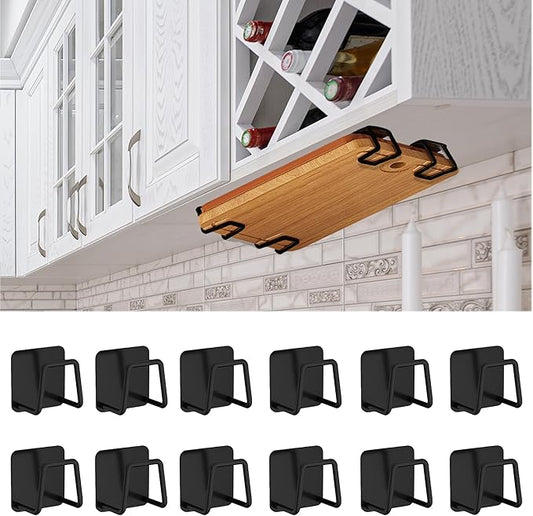 Under Cabinet Cutting Board Holder - 12 Pcs Pot Lid Organizer for Cabinet Rack Storage Stainless Steel Shelf Counter Chopping Board Holder (Black)