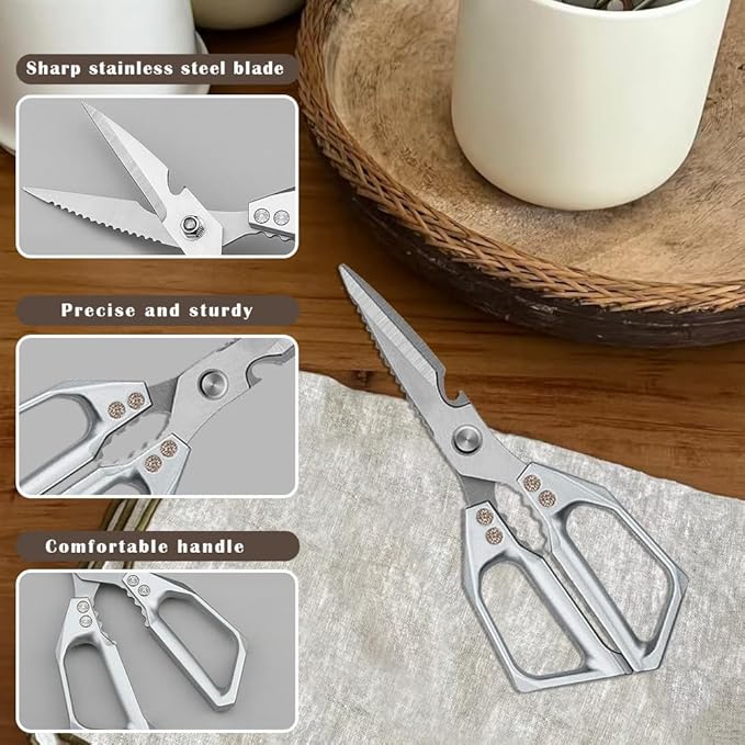 Kitchen Shears， All Purpose Heavy Duty Poultry Shears, Ultra Sharp Japanese Meat Scissors, ，Dishwasher cleaning Safe tainless Steel Comfort Grip Handle Kitchen Scissors for Food, Chicken Bones, Turkey