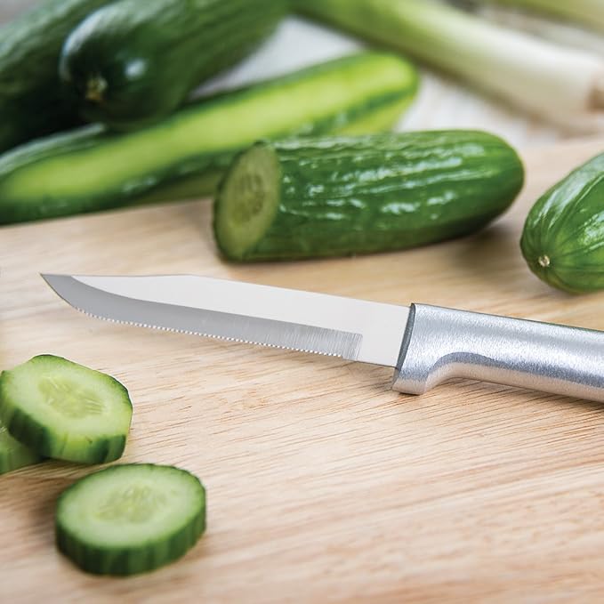Rada Cutlery 3-Piece Kitchen Basics Knife Gift Set (S56), Stainless Steel Hollow Ground Blades, Made in USA, Silver Handles