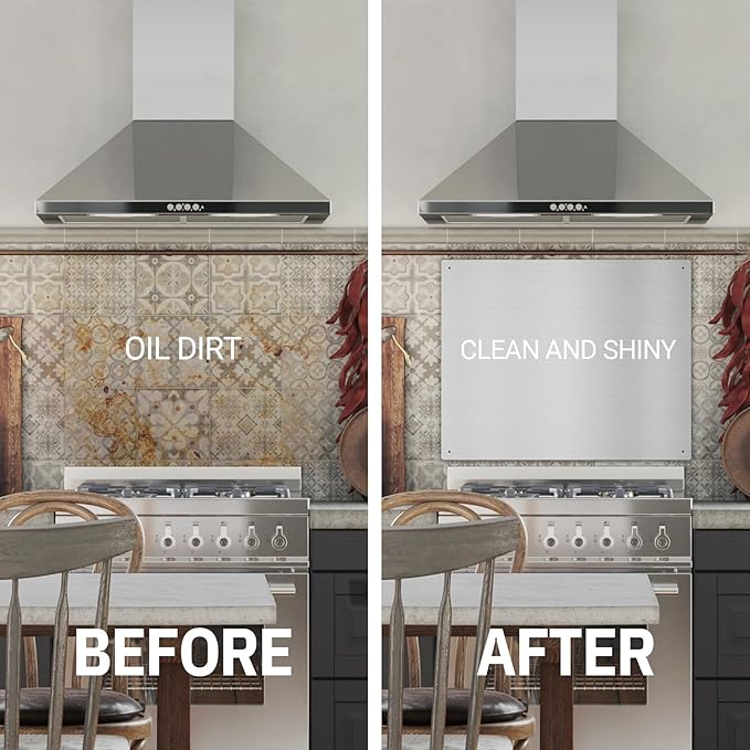 EKON Stainless Steel Backsplash 24 x 30 Inch Wall Shield for Kitchen Easy Clean And Installation