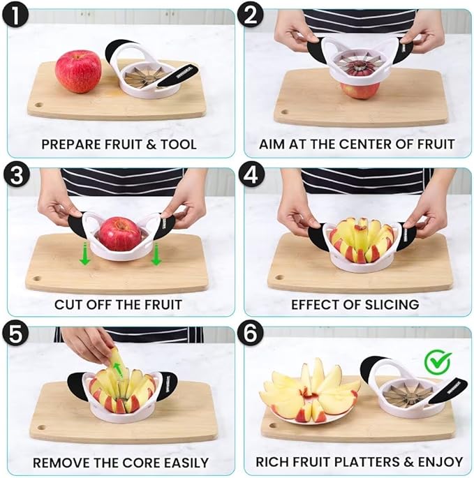SCHVUBENR Large Apple Corer and Slicer - 4.72 Inch Apple Cutter Slicer with 12 Blades - Stainless Steel Apple Slicer - Sharp Apple Corer Tool - Anti-Slip Grip, Easy to Use & Dishwasher Safe - Black