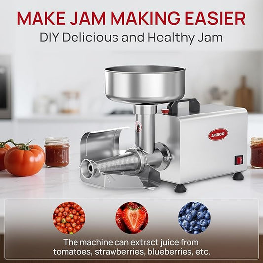 Electric Tomato Strainer 0.6HP Commercial Grade Tomato Sauce Maker Milling Machine with 304 Stainless Steel, Pure Copper Motor, Food Strainer for Jam & Sauce, 110V