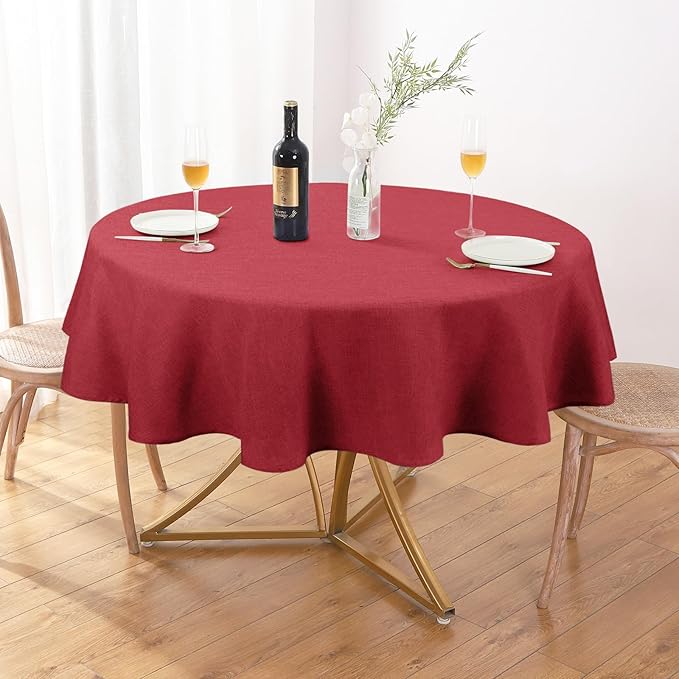 AUSSPVOCT Textured Tablecloth Round 60 Inch Waterproof Spill-Proof Wipeable Table Cloth Wrinkle Free Circle Dining Table Cover for Birthday Farmhouse Outdoor Party Tablecloths up to 44'' Dia Tables