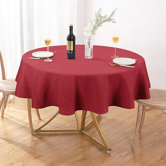AUSSPVOCT Textured Tablecloth Round 60 Inch Waterproof Spill-Proof Wipeable Table Cloth Wrinkle Free Circle Dining Table Cover for Birthday Farmhouse Outdoor Party Tablecloths up to 44'' Dia Tables